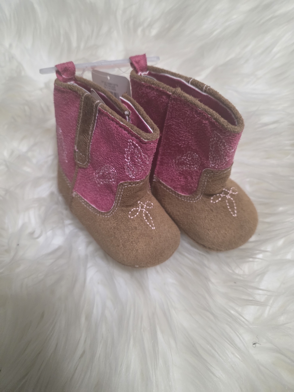 Girls Pink and Brown Suede Baby Boots